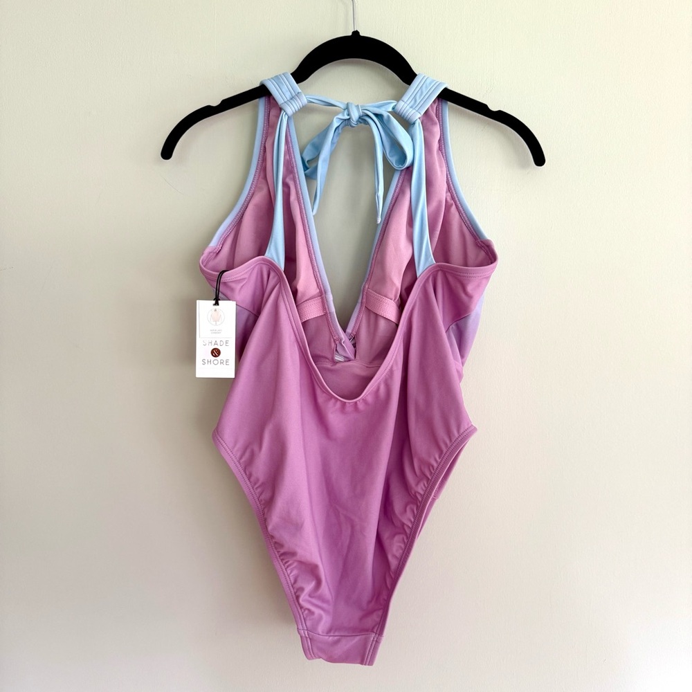 🧜🏻‍♀️SHADE & SHORE Ombré Purple Blue One Piece Halter Cheeky Swimsuit NWT - Picture 3 of 6